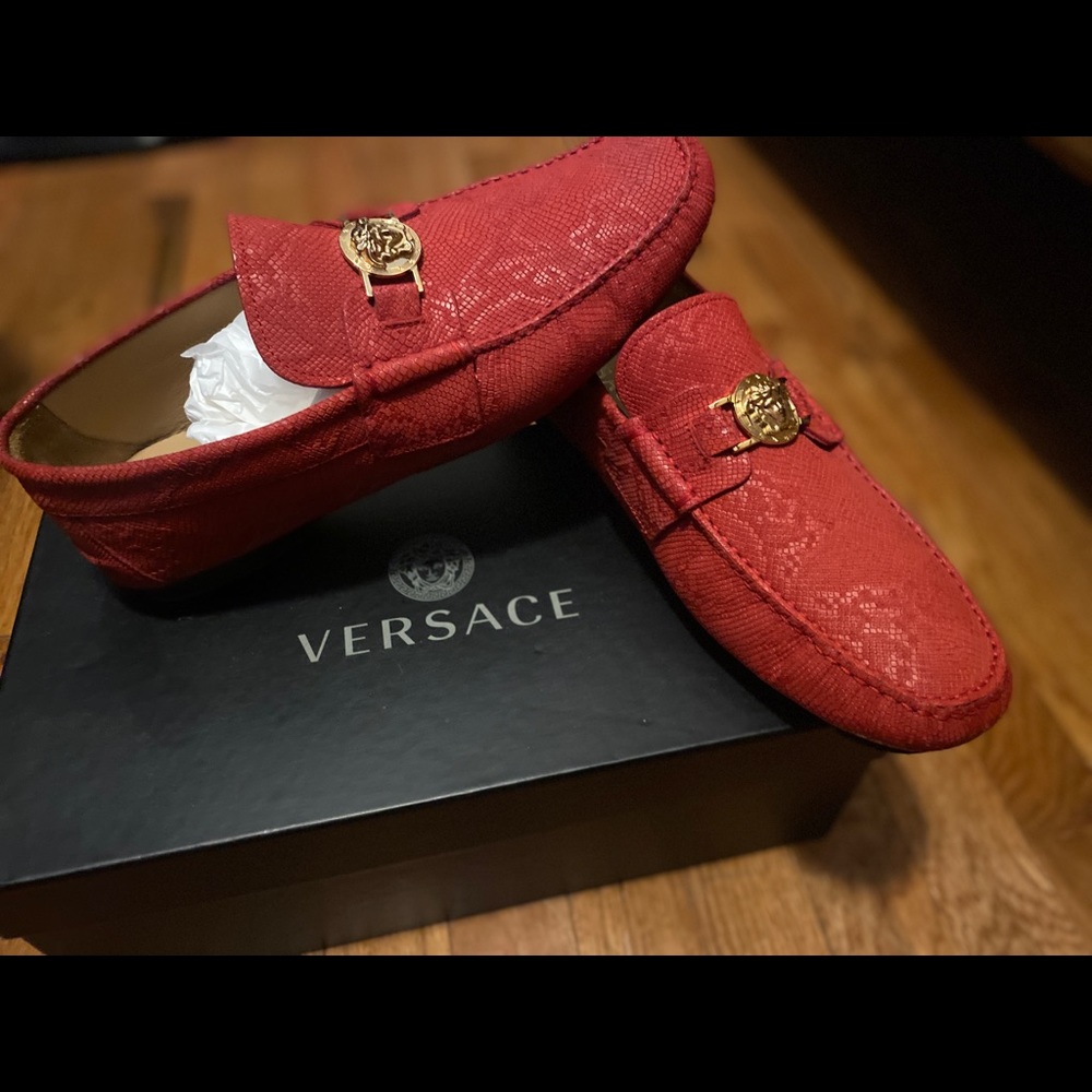 Red Versace loafers